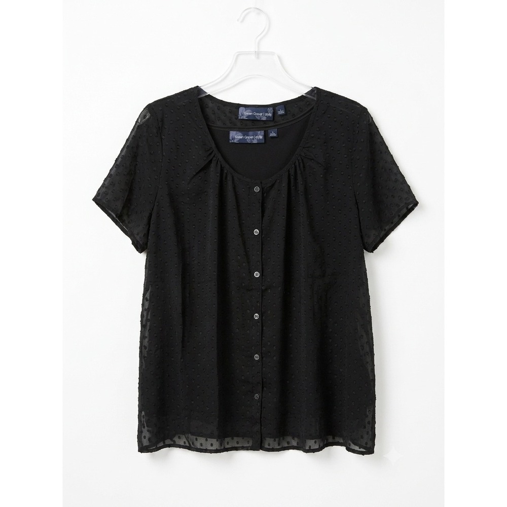 Susan‎ Graver Black 2-Piece Swiss Dot Blouse & Tank Set